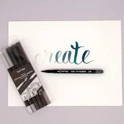 Brea Reese Dual-Tip Brush Markers, Grayscale, Pack Of 6 Markers