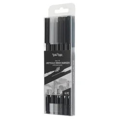 Brea Reese Dual-Tip Brush Markers, Grayscale, Pack Of 6 Markers