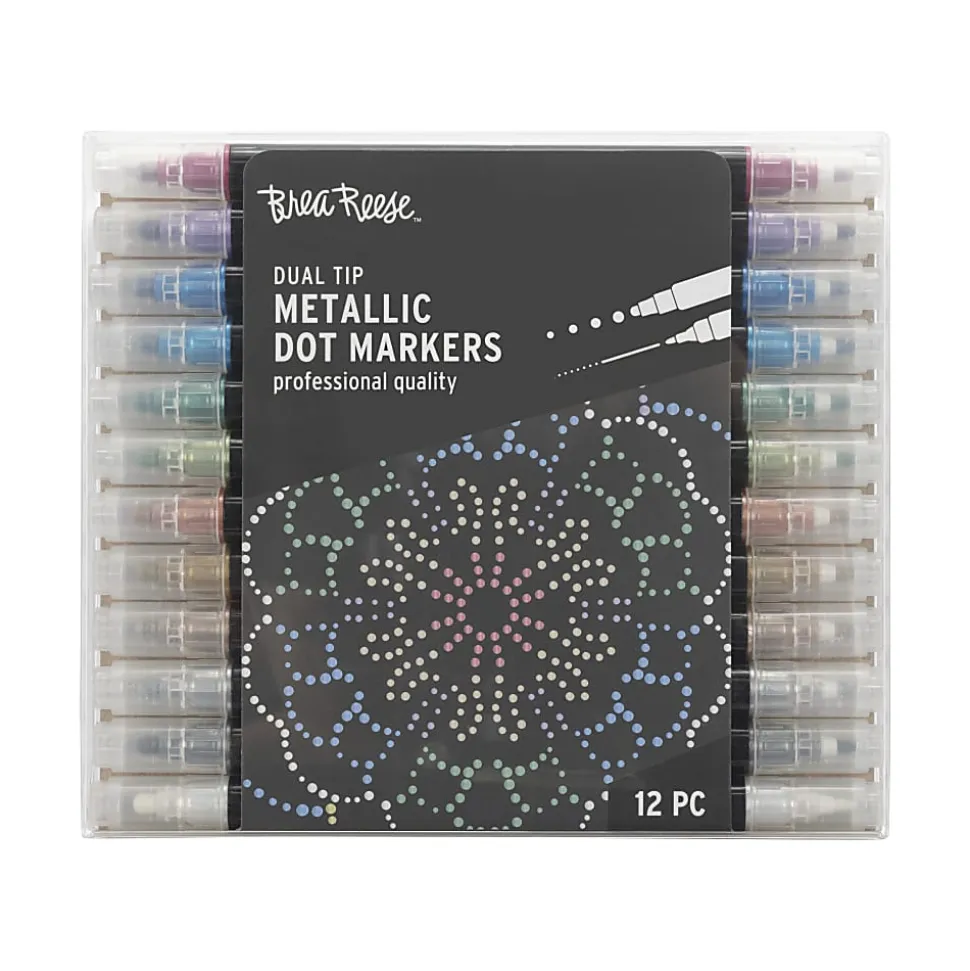 Brea Reese Dual-Tip Dot Markers, Pack Of 12 Markers, Twin Tip, Metallic Ink