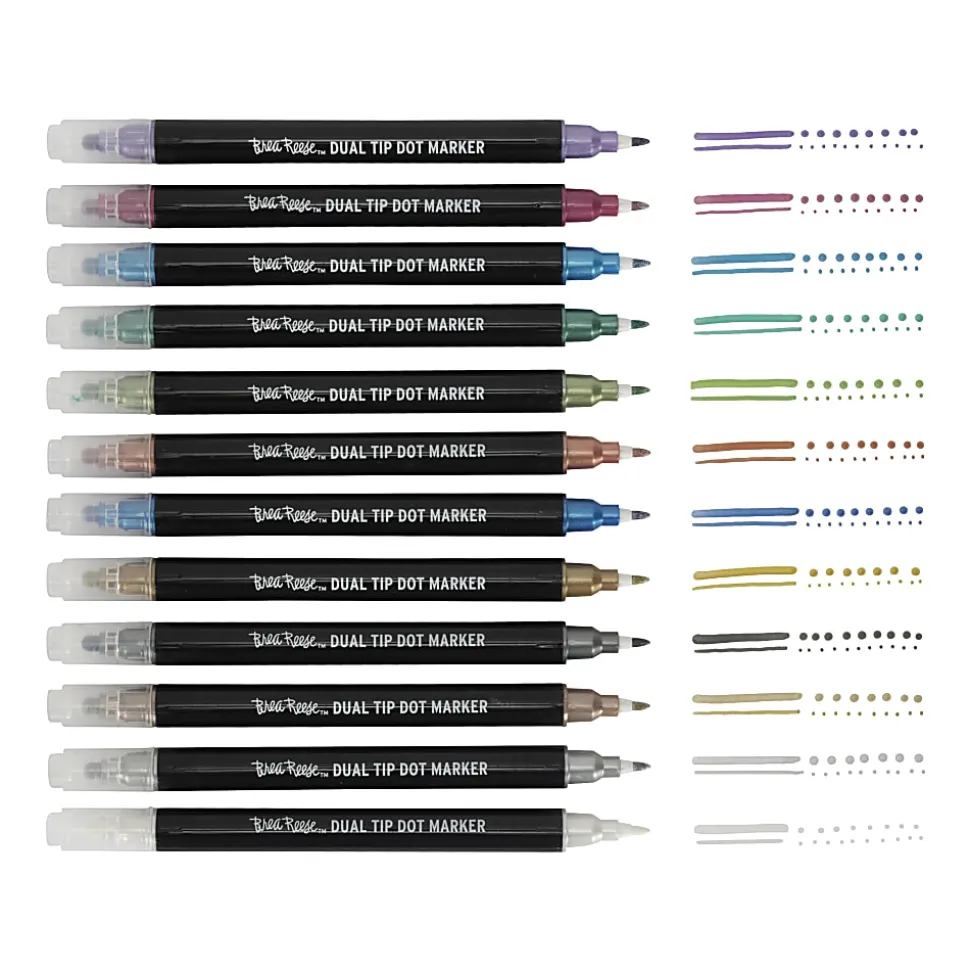 Brea Reese Dual-Tip Dot Markers, Pack Of 12 Markers, Twin Tip, Metallic Ink