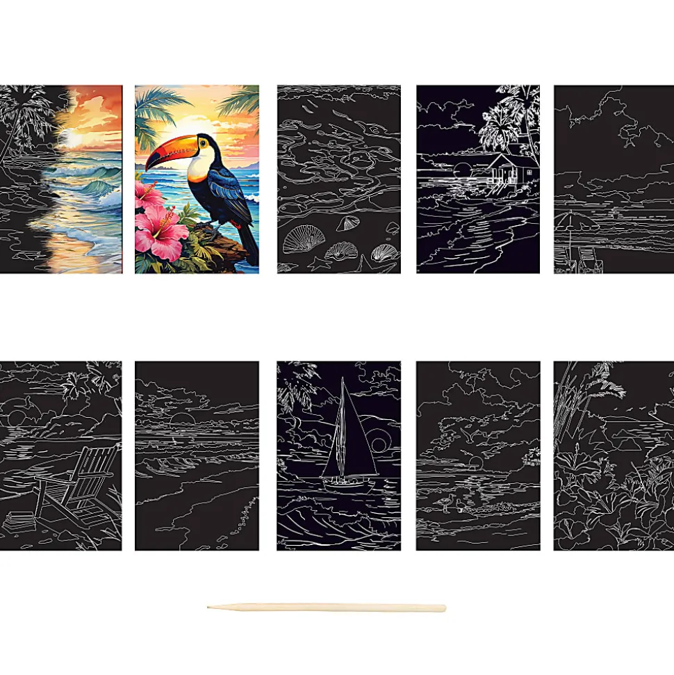 Brea Reese Mini Scratch Art Pad Set, Beach, 3-1/2" x 5-1/2", Total Qty 1