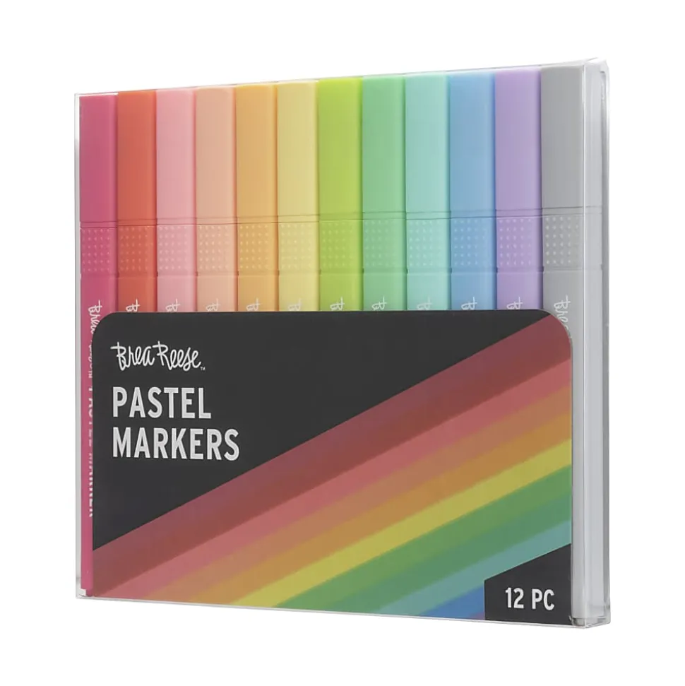 Brea Reese Pastel Markers, Pack Of 12 Markers, Chisel Point, Pastel Ink Colors