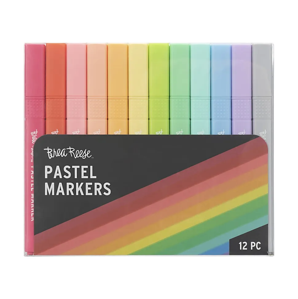 Brea Reese Pastel Markers, Pack Of 12 Markers, Chisel Point, Pastel Ink Colors