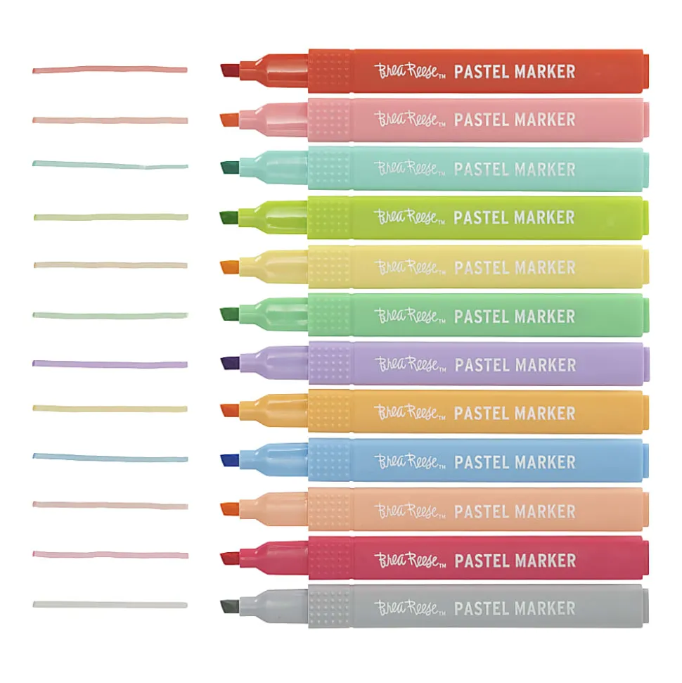 Brea Reese Pastel Markers, Pack Of 12 Markers, Chisel Point, Pastel Ink Colors