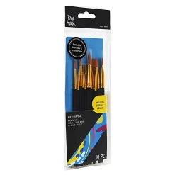Brea Reese 10-Piece Value Paintbrush Set, Round/Flat/Angle/Filbert, Black