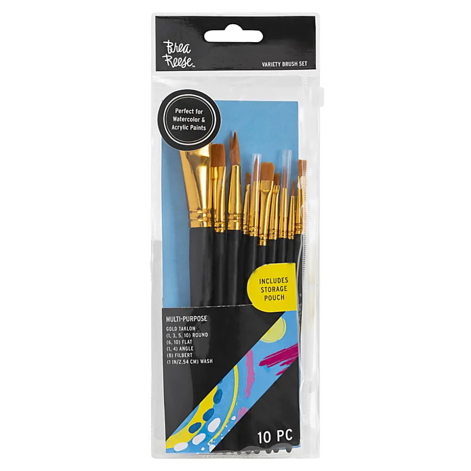 Brea Reese 10-Piece Value Paintbrush Set, Round/Flat, Black