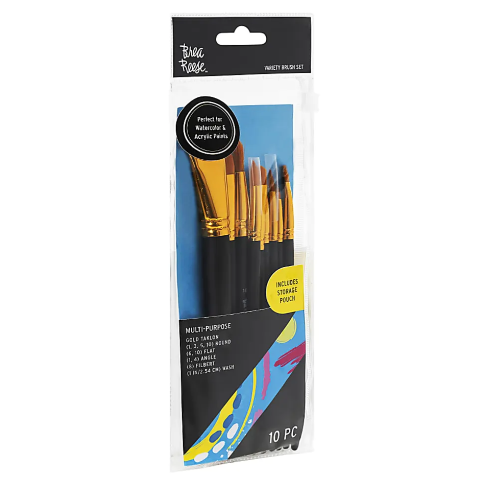 Brea Reese 10-Piece Value Paintbrush Set, Round/Flat, Black