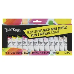 Brea Reese Professional Heavy-Body Acrylic Paint, 12 Neon & Metallic