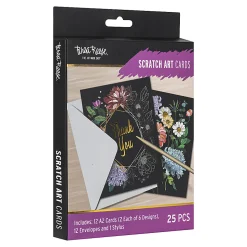 Brea ReeseĀ® Scratch Art Card Kit, A2 (4-1/4" x 5-1/2"), Floral Designs, Kit Of 25 Pieces