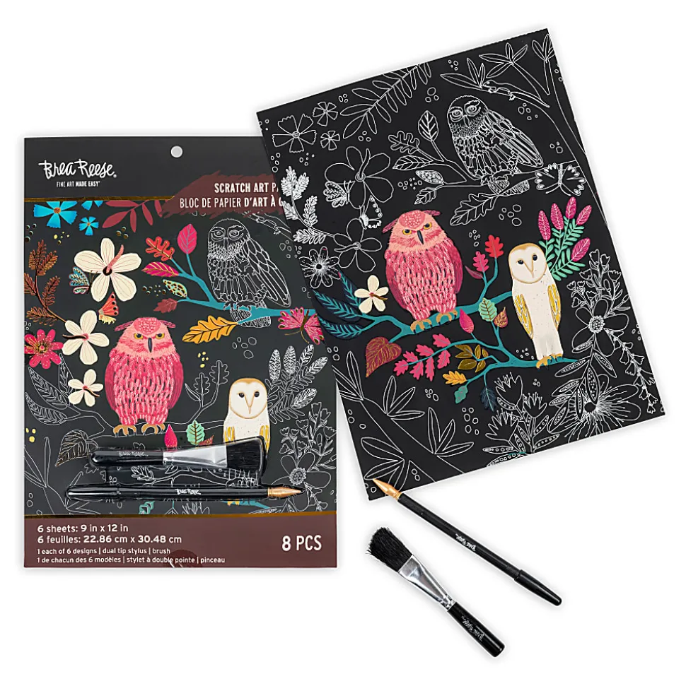 Brea Reese® Scratch Art Paper Pad Kit, 9” x 12”, Owls & Moons