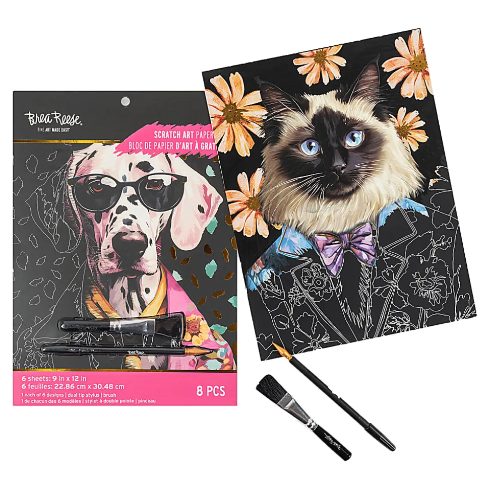 Brea Reese® Scratch Art Paper Pad Kit, 9” x 12”, Pet Fashion Portraits