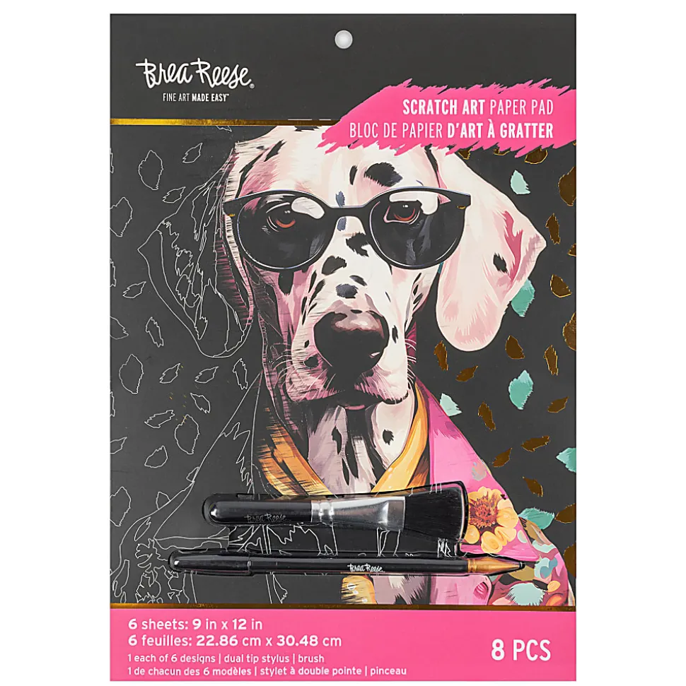 Brea Reese® Scratch Art Paper Pad Kit, 9” x 12”, Pet Fashion Portraits