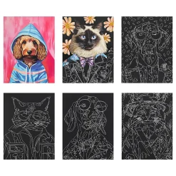 Brea Reese® Scratch Art Paper Pad Kit, 9” x 12”, Pet Fashion Portraits