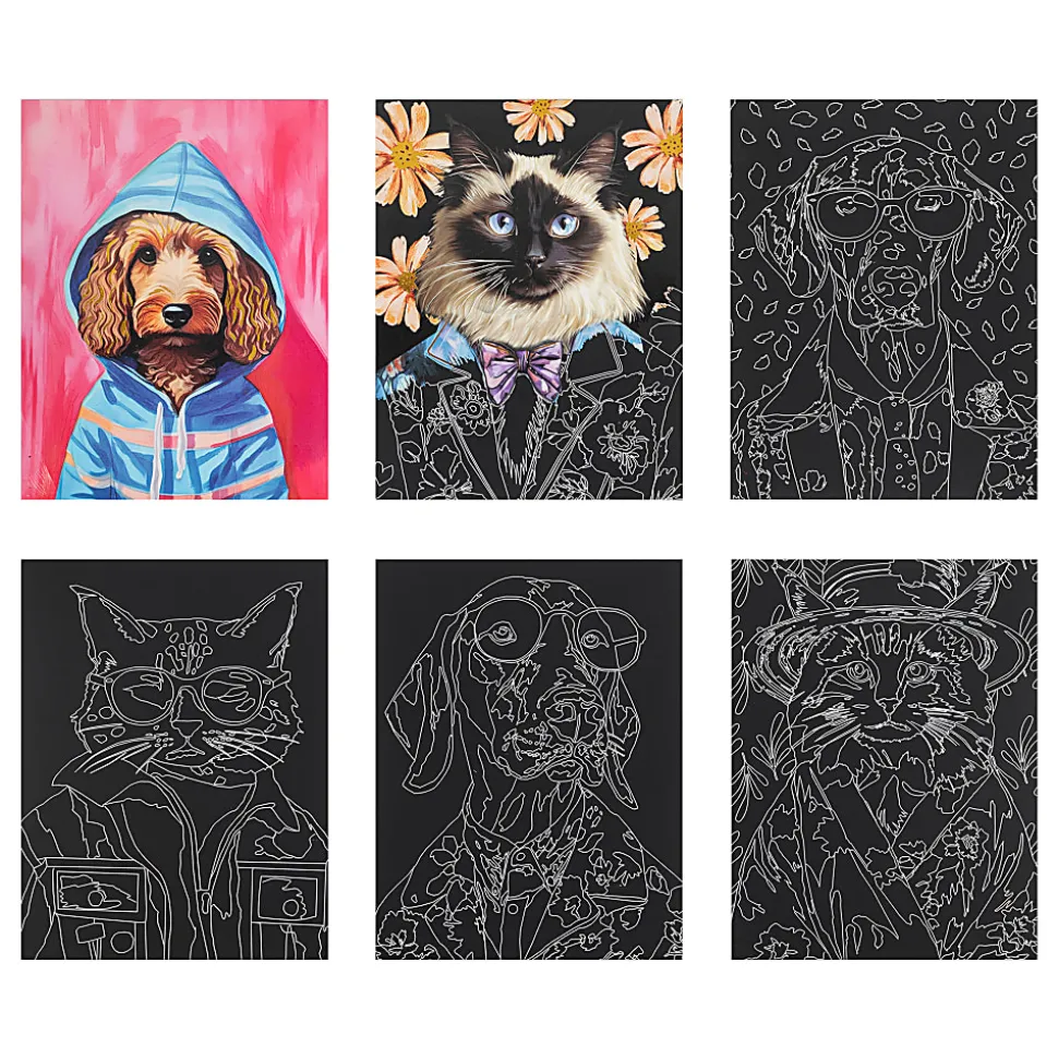 Brea Reese® Scratch Art Paper Pad Kit, 9” x 12”, Pet Fashion Portraits
