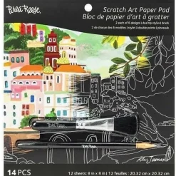 Brea Reese® Scratch Art Paper Pad Kit, 8” x 8”, Vibrant Landscapes