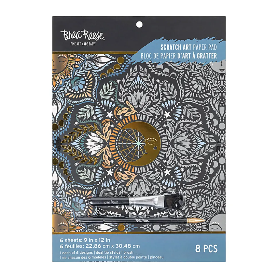Brea Reese® Scratch Art Paper Pad, 9" x 12", Moon And Sun