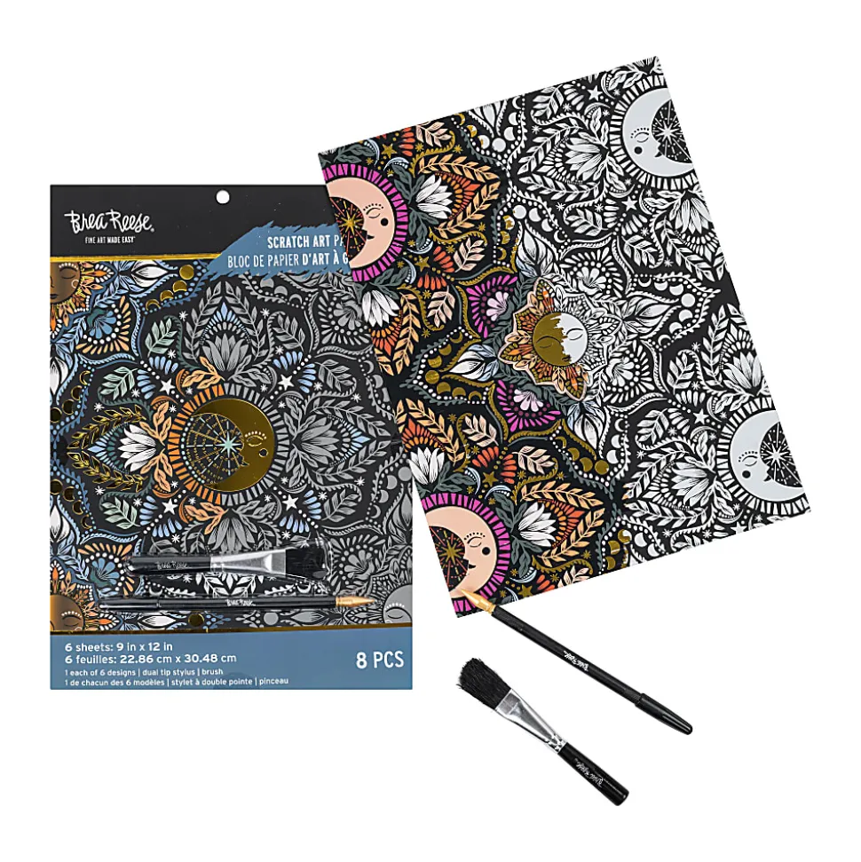 Brea Reese® Scratch Art Paper Pad, 9" x 12", Moon And Sun