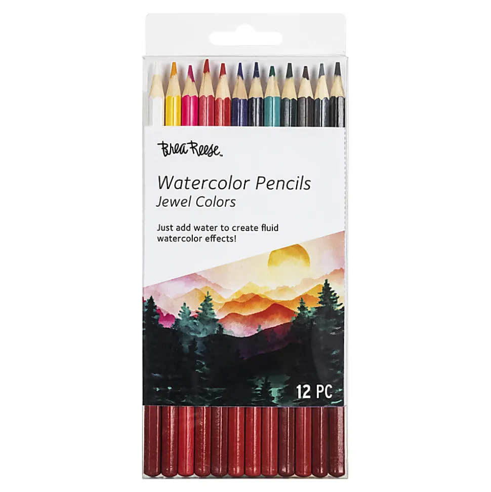 Brea Reese Watercolor Pencils, Medium Point, Jewel-Toned Colors, Pack Of 12 Pencils