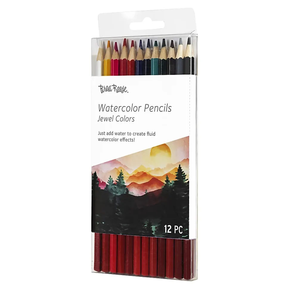 Brea Reese Watercolor Pencils, Medium Point, Jewel-Toned Colors, Pack Of 12 Pencils