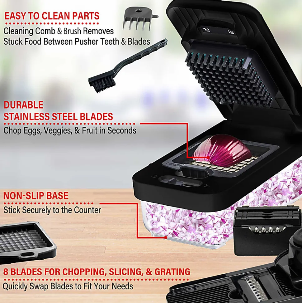 Brentwood® All-in-One Food & Vegetable Chopper, Mandoline Slicer & Cheese Grater with 4.25-Cup Storage, Black, KA-5026BK