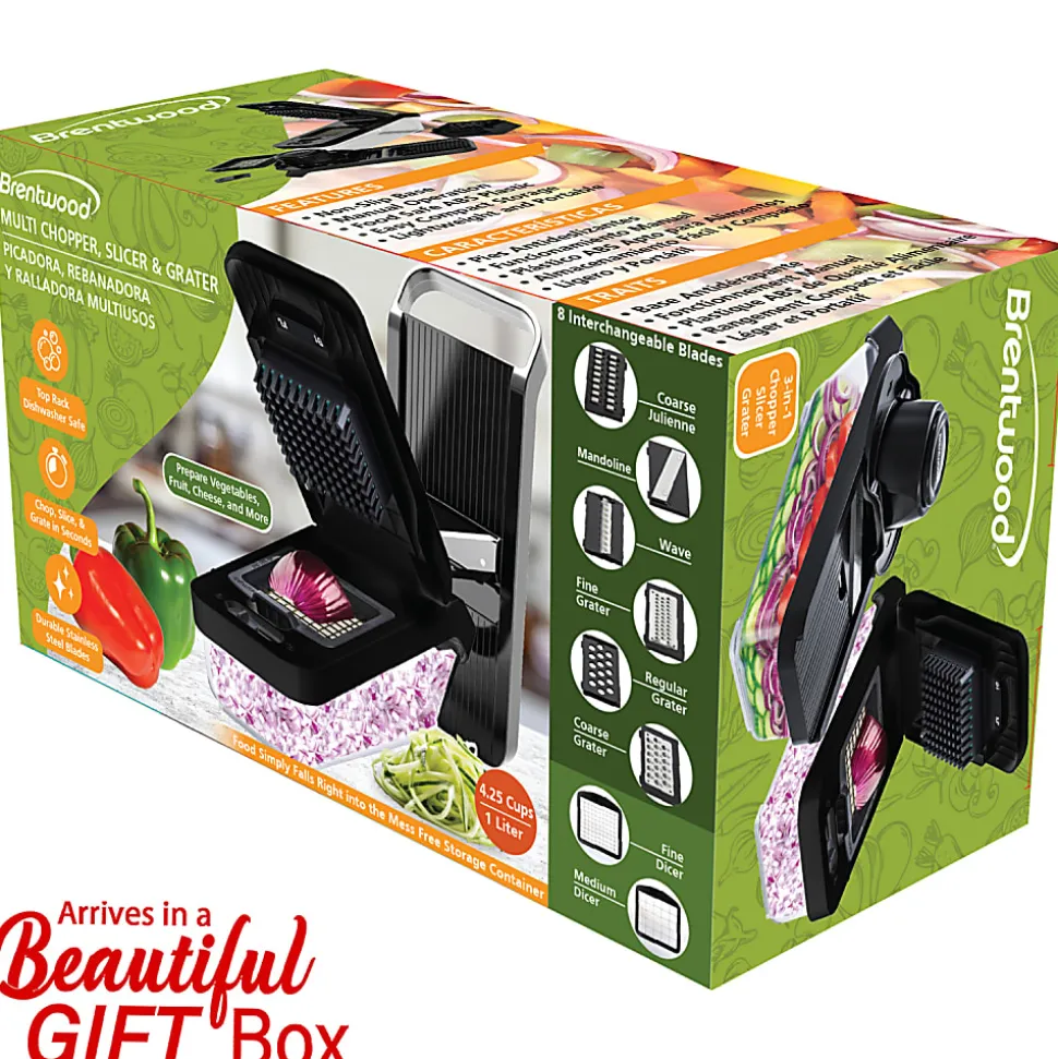 Brentwood® All-in-One Food & Vegetable Chopper, Mandoline Slicer & Cheese Grater with 4.25-Cup Storage, Black, KA-5026BK