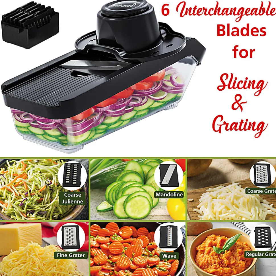 Brentwood® All-in-One Food & Vegetable Chopper, Mandoline Slicer & Cheese Grater with 4.25-Cup Storage, Black, KA-5026BK