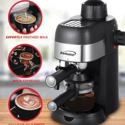 Brentwood 4-Cup Stainless-Steel Espresso And Cappuccino Maker Machine, Black