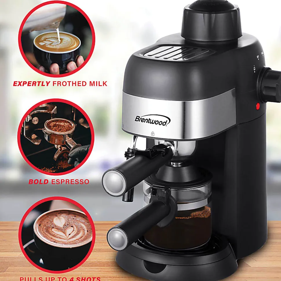 Brentwood 4-Cup Stainless-Steel Espresso And Cappuccino Maker Machine, Black