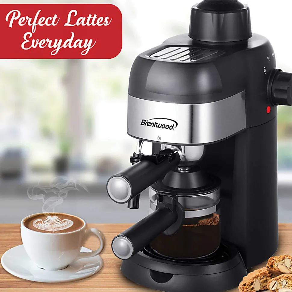 Brentwood 4-Cup Stainless-Steel Espresso And Cappuccino Maker Machine, Black