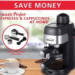 Brentwood 4-Cup Stainless-Steel Espresso And Cappuccino Maker Machine, Black