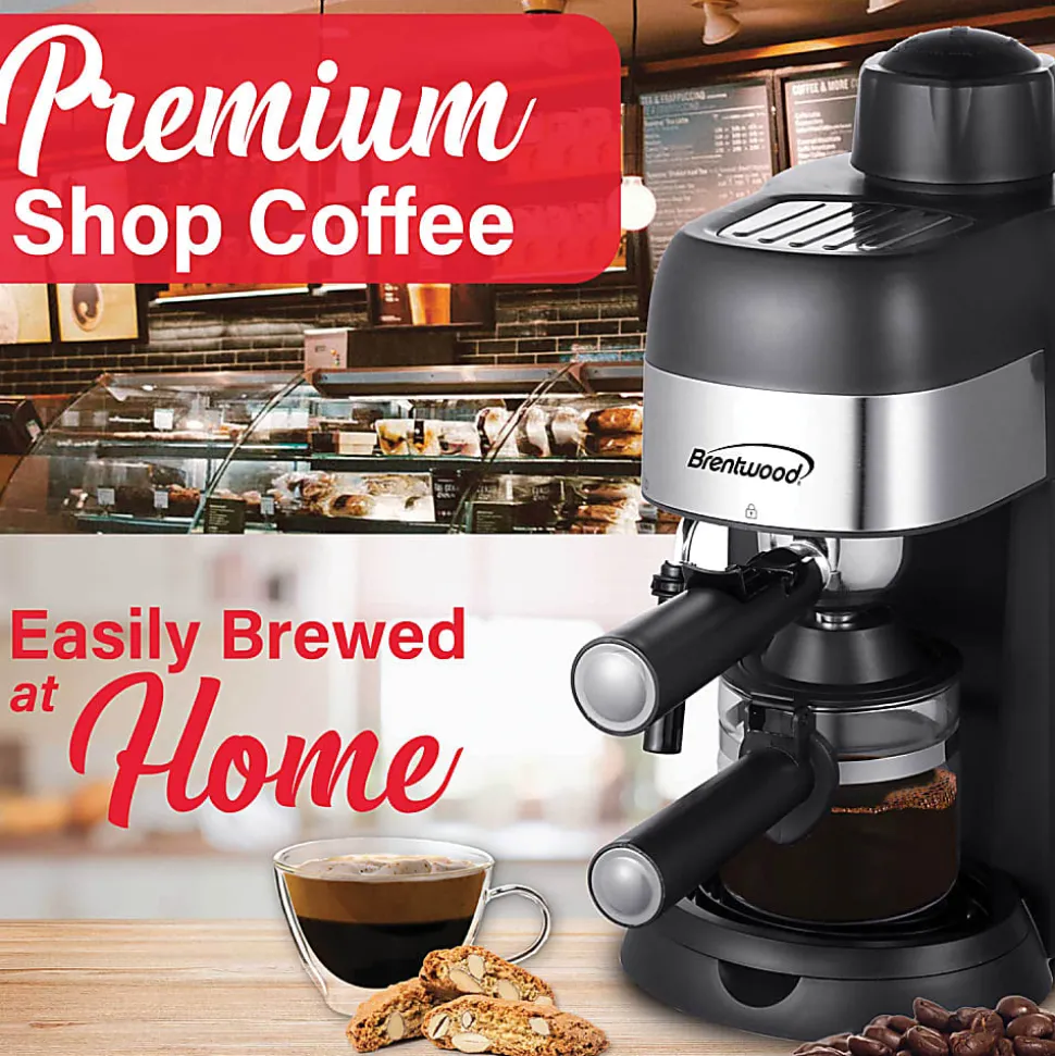 Brentwood 4-Cup Stainless-Steel Espresso And Cappuccino Maker Machine, Black