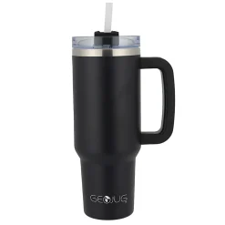 Brentwood Geojug Insulated Stainless-Steel Tumbler Cup With Handle Lid And Straw, 40 Oz, Black