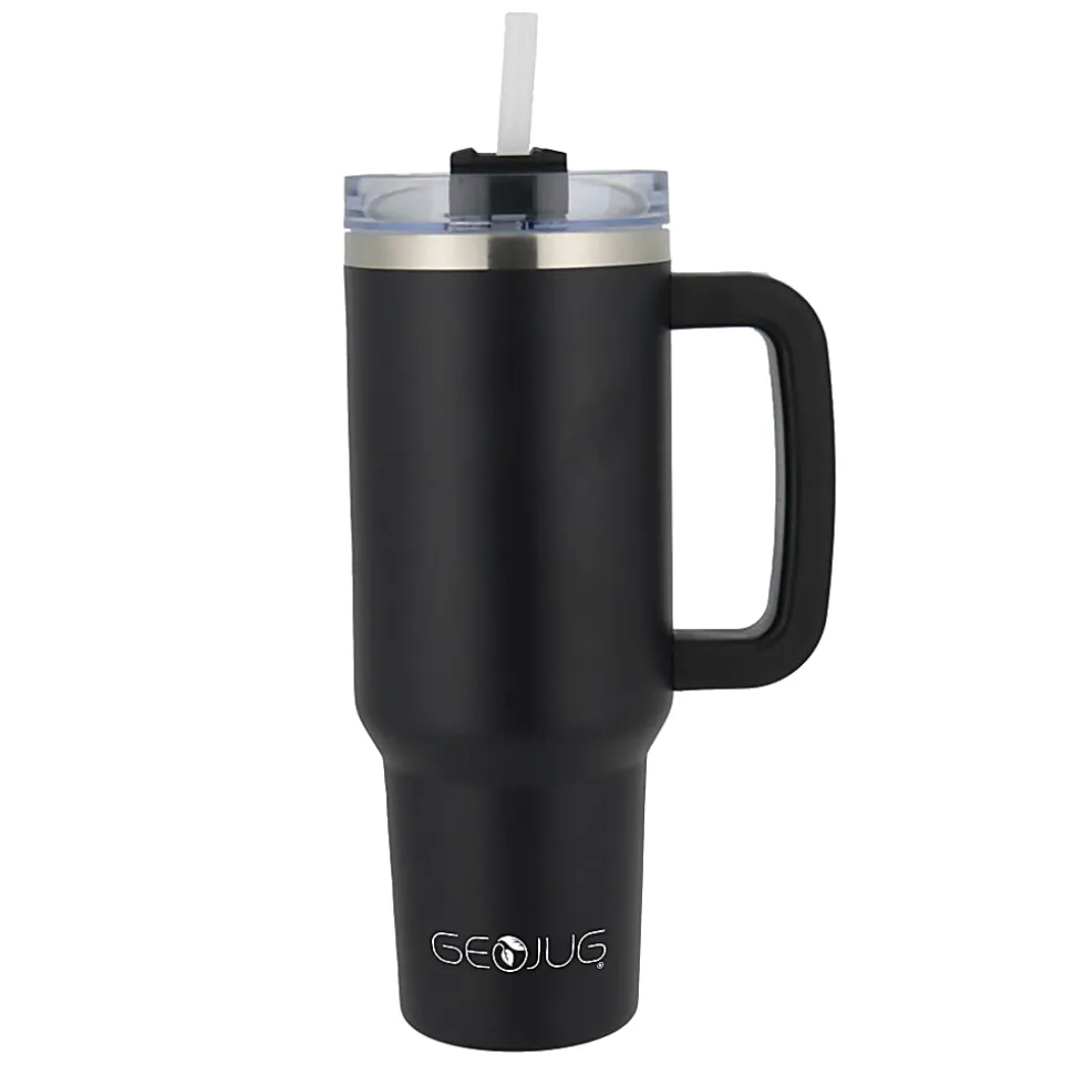Brentwood Geojug Insulated Stainless-Steel Tumbler Cup With Handle Lid And Straw, 40 Oz, Black