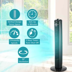 Brentwood® 32-In. 3-Speed Portable Oscillating Tower Fan with Timer, Black, F-32TBK
