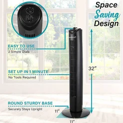 Brentwood® 32-In. 3-Speed Portable Oscillating Tower Fan with Timer, Black, F-32TBK