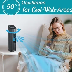 Brentwood® 14-in. 3-Speed Portable Oscillating Tower Fan, Black, F-14TBK