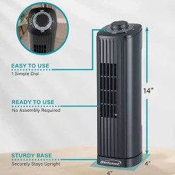 Brentwood® 14-in. 3-Speed Portable Oscillating Tower Fan, Black, F-14TBK
