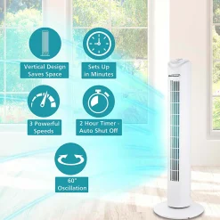 Brentwood® 32-In. 3-Speed Portable Oscillating Tower Fan with Timer, White, F-32TW