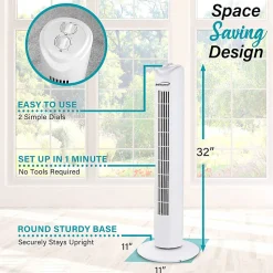 Brentwood® 32-In. 3-Speed Portable Oscillating Tower Fan with Timer, White, F-32TW