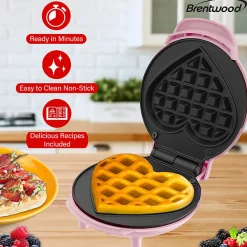 Brentwood® 4-In. 400-Watt Nonstick Mini-Heart-Shaped Waffle Maker, Pink