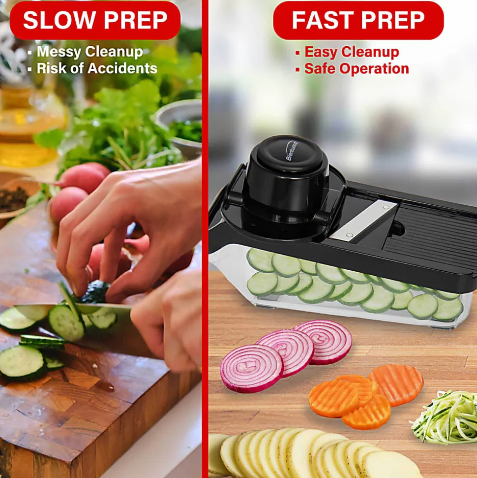Brentwood® Mandoline Slicer & Cheese Grater with 3.6-Cup Storage Container & 6 Interchangeable Stainless Steel Blades, Black, KA-5046BK
