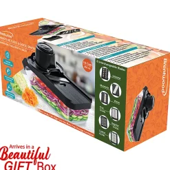 Brentwood® Mandoline Slicer & Cheese Grater with 3.6-Cup Storage Container & 6 Interchangeable Stainless Steel Blades, Black, KA-5046BK