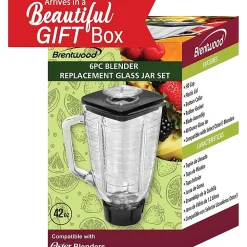 Brentwood 42 Oz Blender Glass Jar 6-Piece Replacement Set For Oster Blender, Black, P-OST722