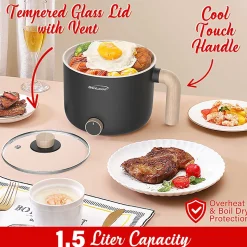 Brentwood® 1.6-Qt. 600-Watt Multi-Function Electric Hot Pot Cooker with Ceramic Nonstick Coating, Black, HP-3170BK