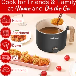 Brentwood® 1.6-Qt. 600-Watt Multi-Function Electric Hot Pot Cooker with Ceramic Nonstick Coating, Black, HP-3170BK