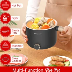 Brentwood® 1.6-Qt. 600-Watt Multi-Function Electric Hot Pot Cooker with Ceramic Nonstick Coating, Black, HP-3170BK