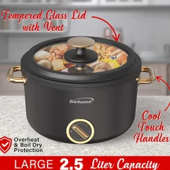 Brentwood® 2.6-Qt. 700-Watt Multifunction Electric Hot Pot Cooker with Ceramic Nonstick Coating & Food Steamer, Black, HP-3250BK