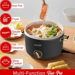 Brentwood® 2.6-Qt. 700-Watt Multifunction Electric Hot Pot Cooker with Ceramic Nonstick Coating & Food Steamer, Black, HP-3250BK