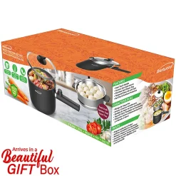 Brentwood® 1.6-Qt. 600-Watt Multifunction Electric Hot Pot Cooker, Ceramic Nonstick Coating, Stainless Steel, Straight Handle, Black, HPS-3150BK