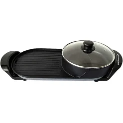 Brentwood® 2-Qt. 1,200-Watt 2-Sided Electric Hot Pot & 18-In. x 9-In. Korean BBQ Grill with Ceramic Nonstick Coating, Black, SK-71BK